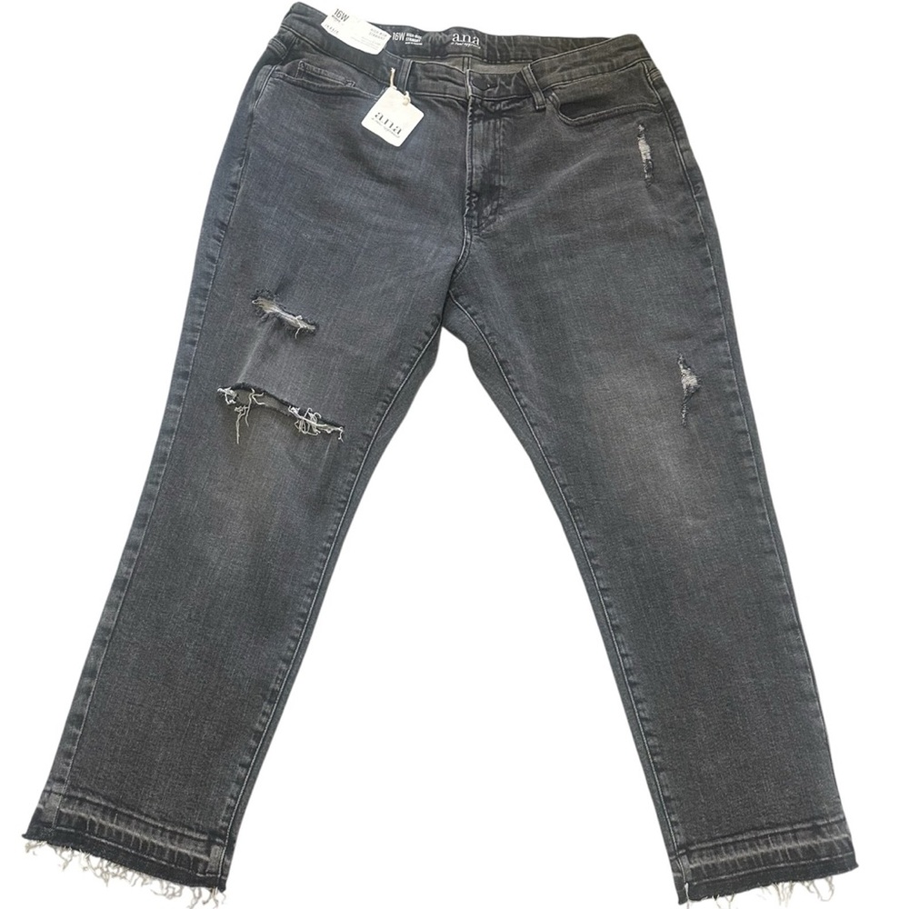 ANA Jeans Womens 16W Grey High Rise Straight Distressed New Approach 36x25 1/2